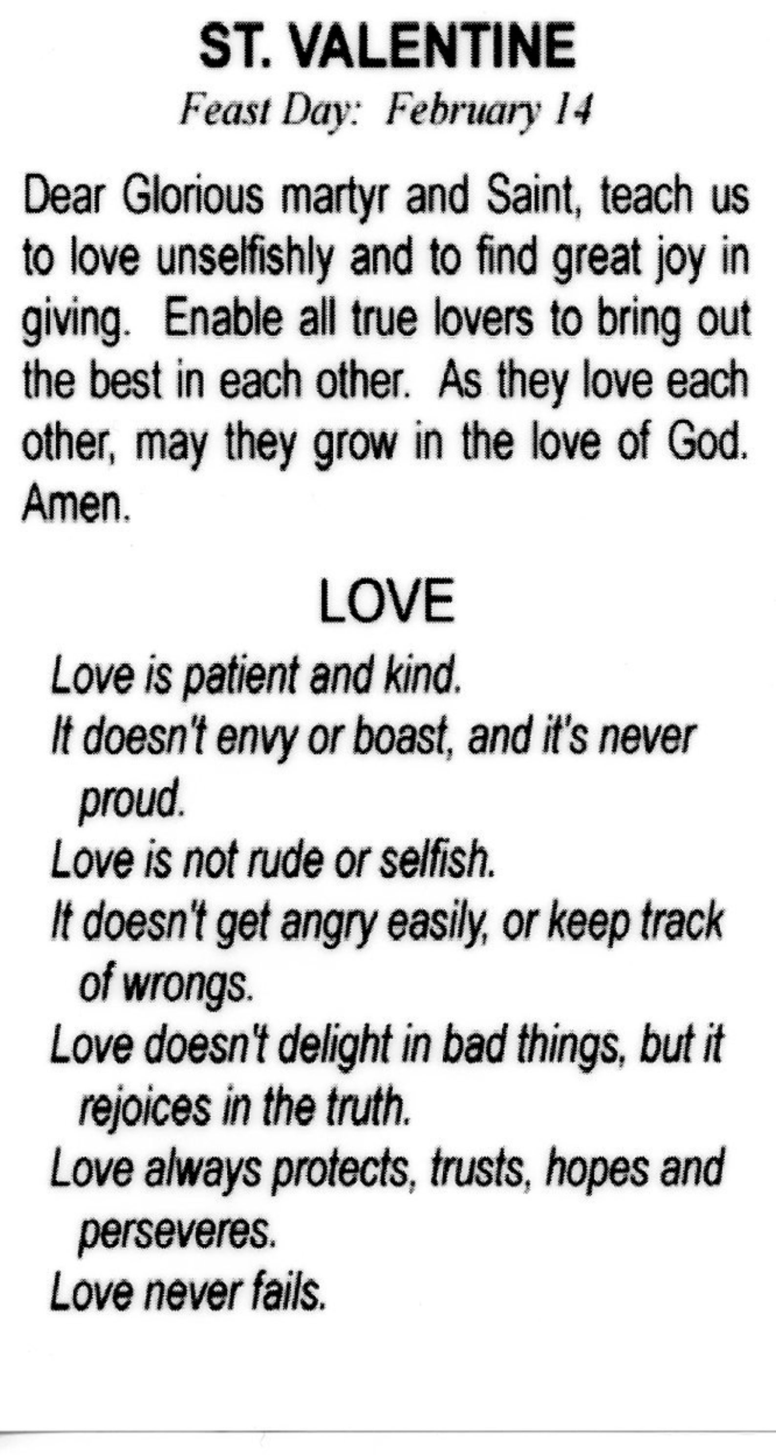 ST. VALENTINE Holy Card Prayer Card pack of 25 Etsy