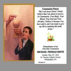 Oración de comunión para niño 2 - Tarjetas de oración laminadas personalizadas - Paquete de 35