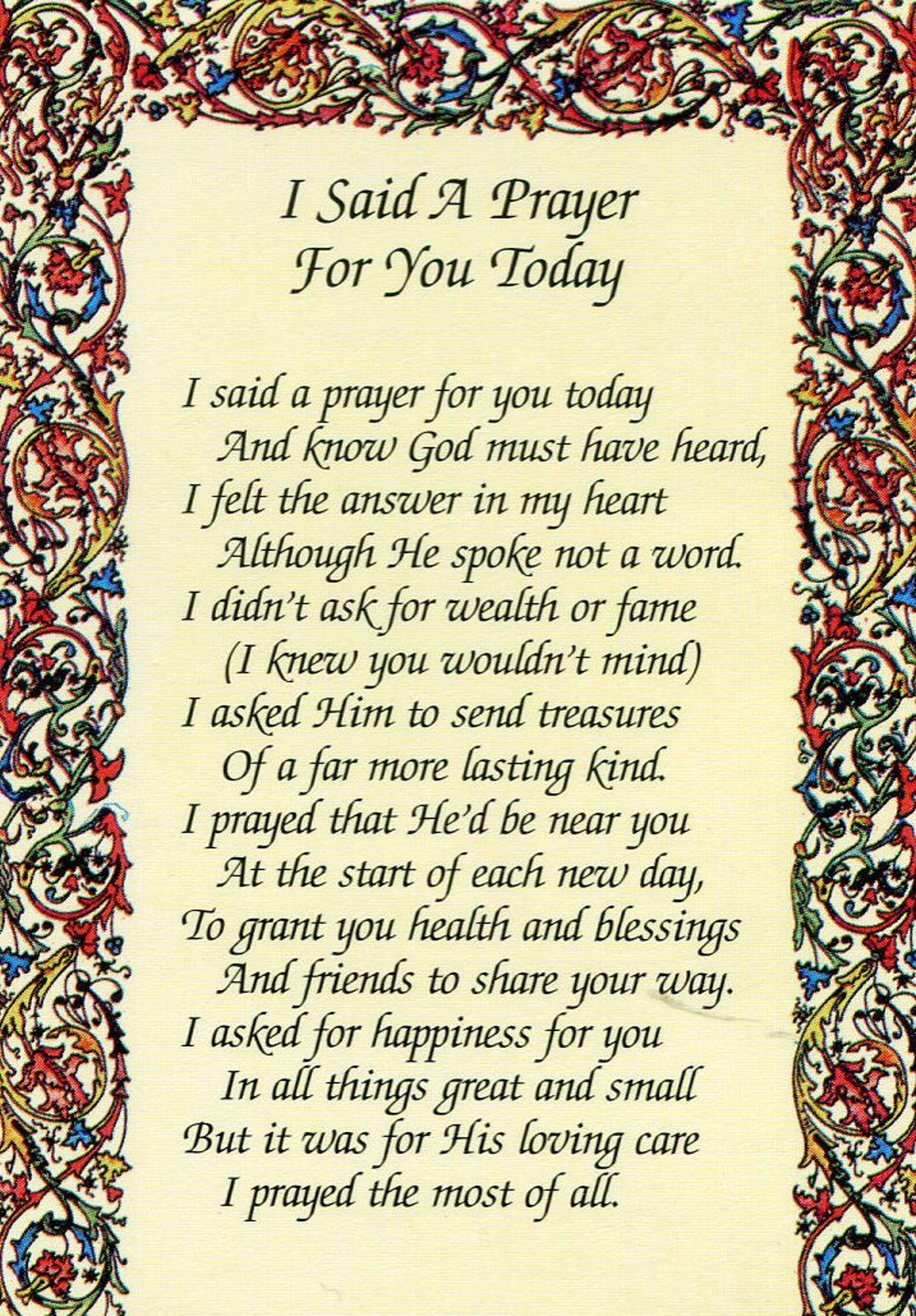 I Said A Prayer for You Today N - Holy Card - Prayer Card -pack of 25