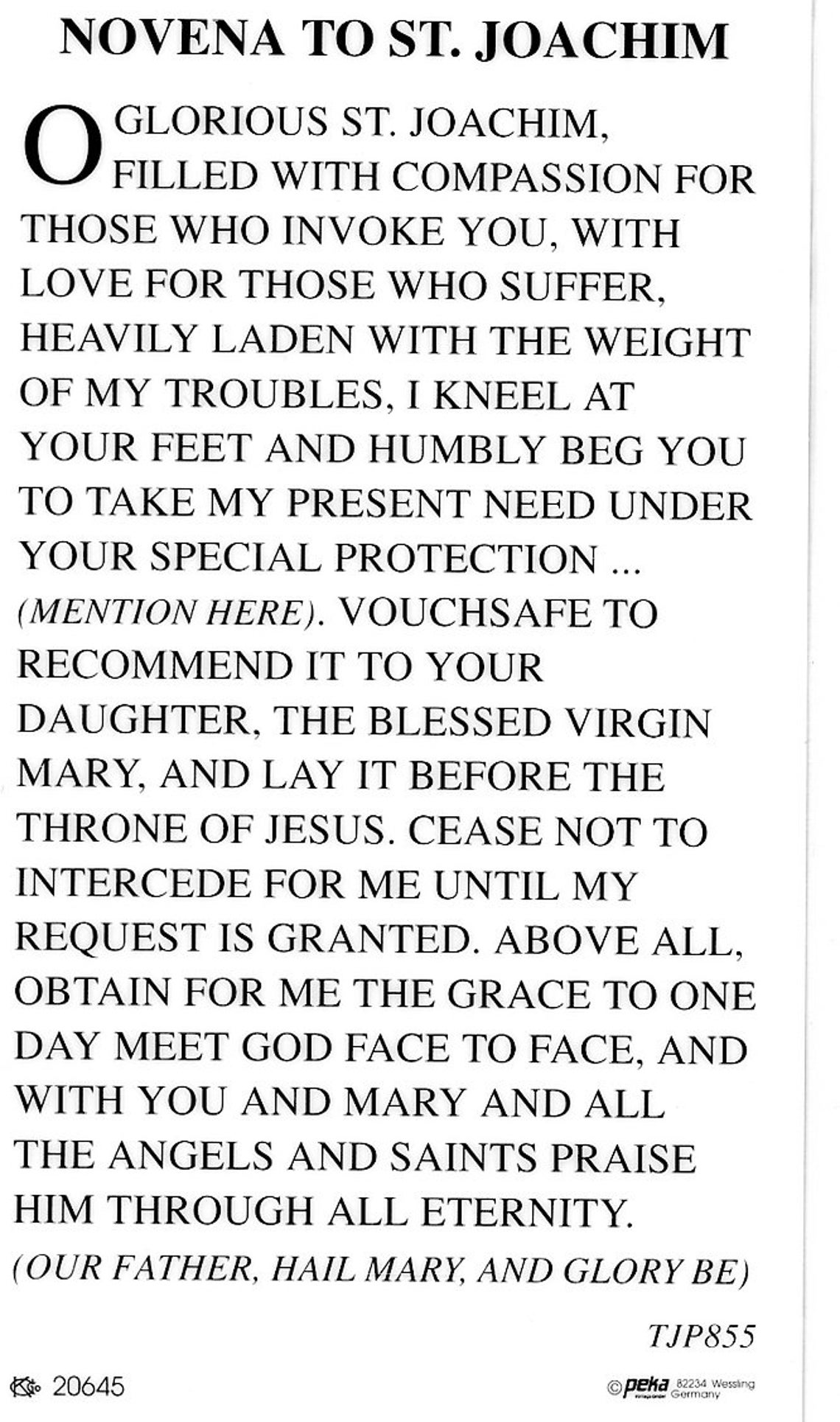 ST. JOACHIM Holy Card Prayer Card pack of 25 Etsy