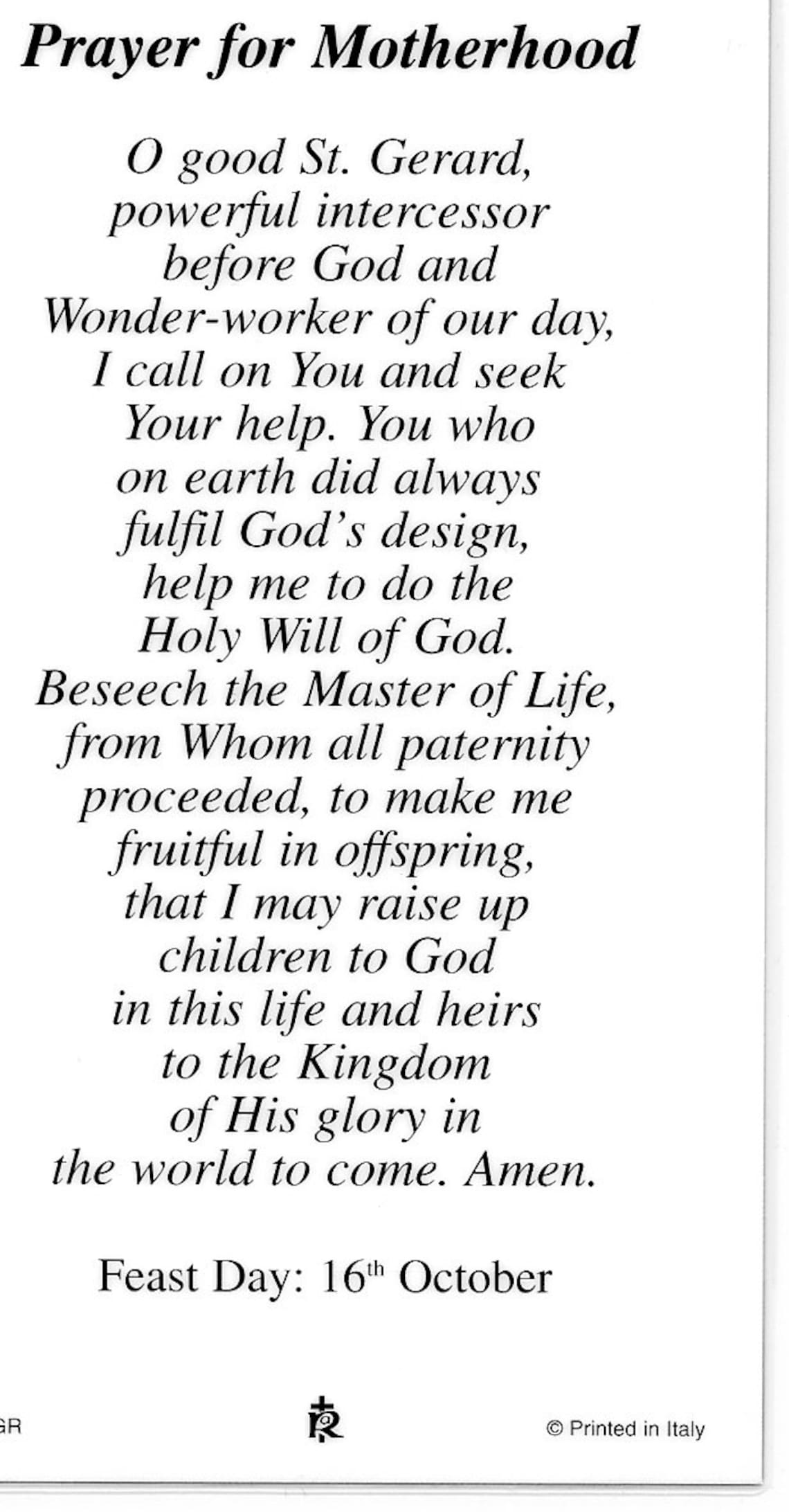 St. Gerard Motherhood Prayer Relic Holy Card Blessed by Etsy