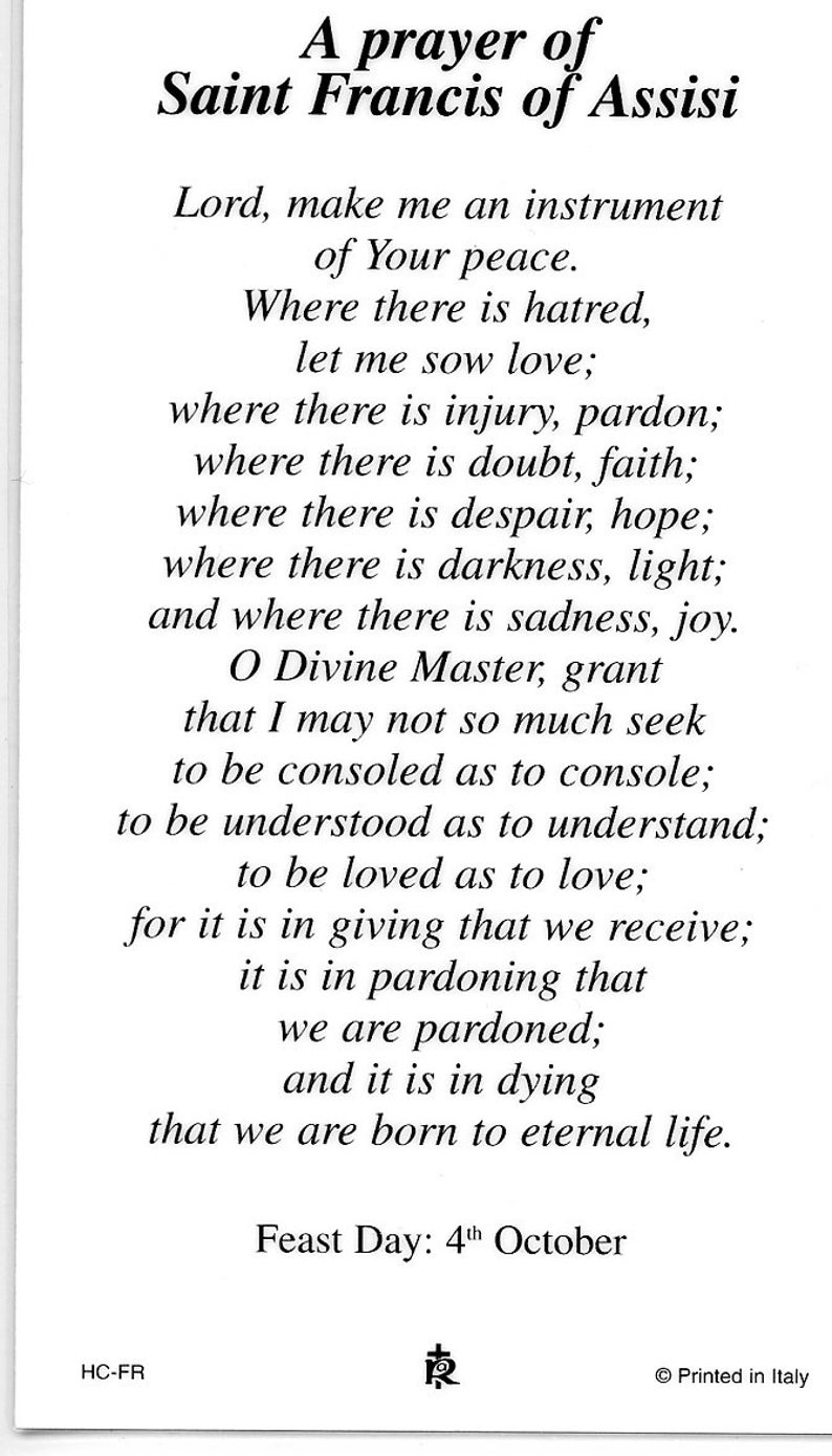 Prayer of St. Francis 1 Holy Card Prayer Card pack of 25 - Etsy
