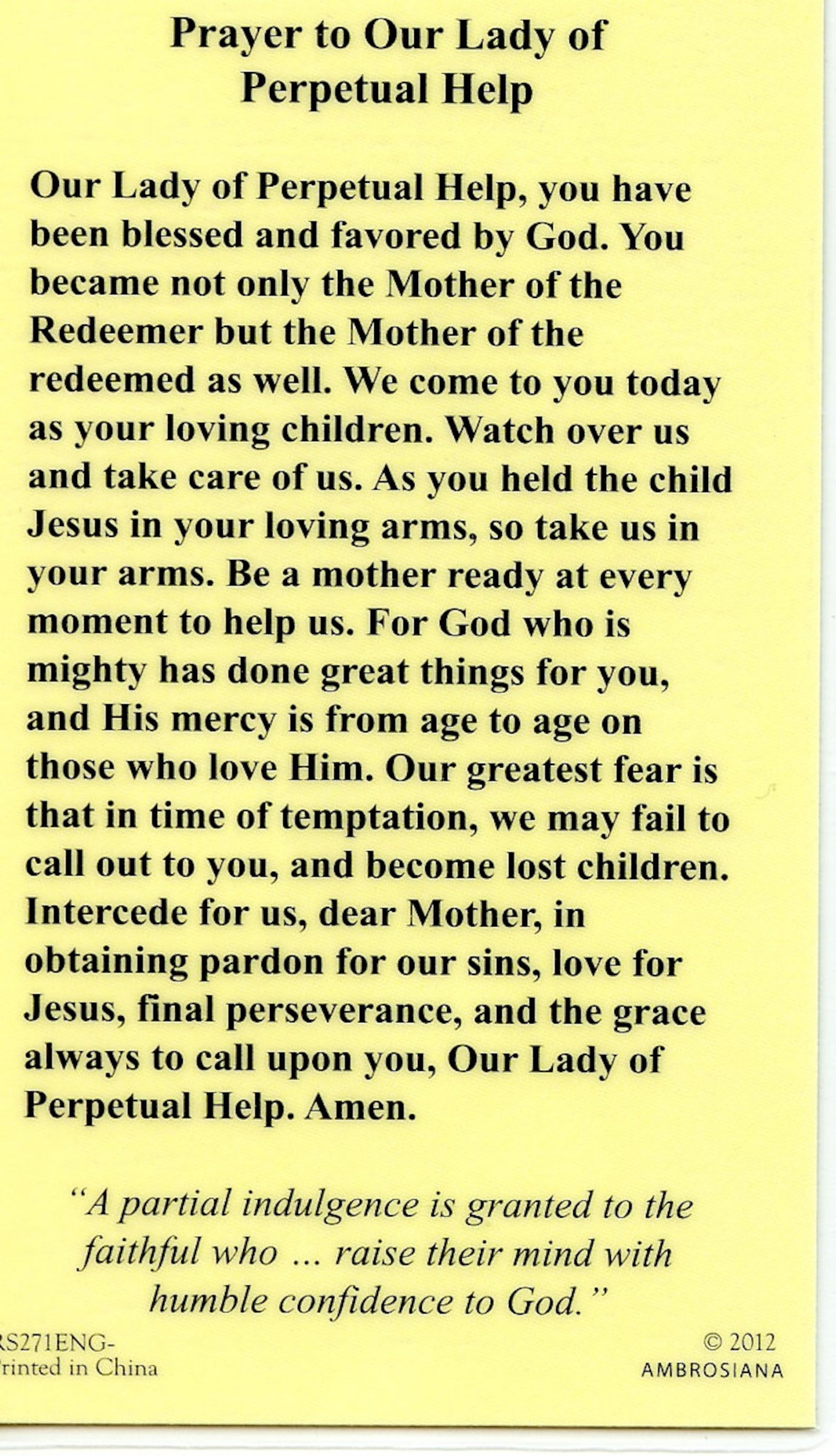 Our Lady of Perpetual Help 1 Holy Card Prayer Card pack Etsy