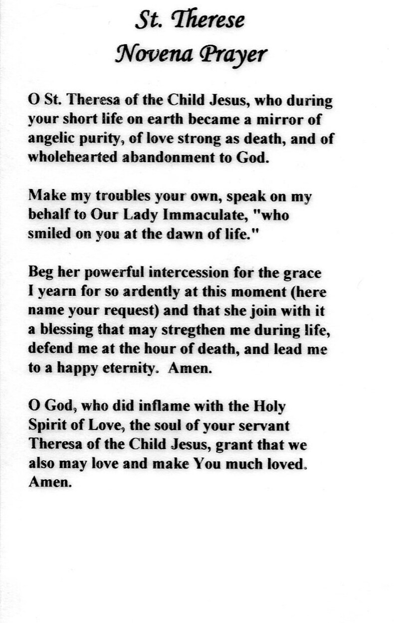St. Therese Novena Prayer N Holy Card Prayer Card pack of Etsy