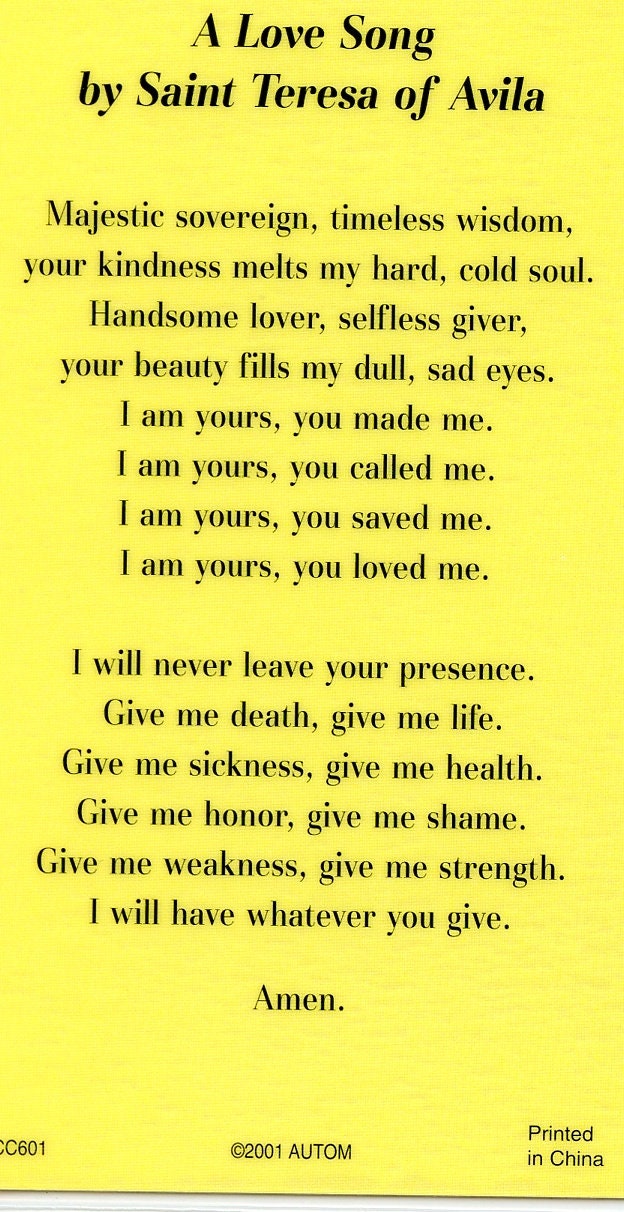 St. Teresa of Avila Relic Holy Card Blessed by Pope Etsy