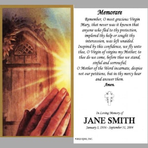 Memorare Funeral Memorial Cartões de Oração Laminados - Pacote com 60