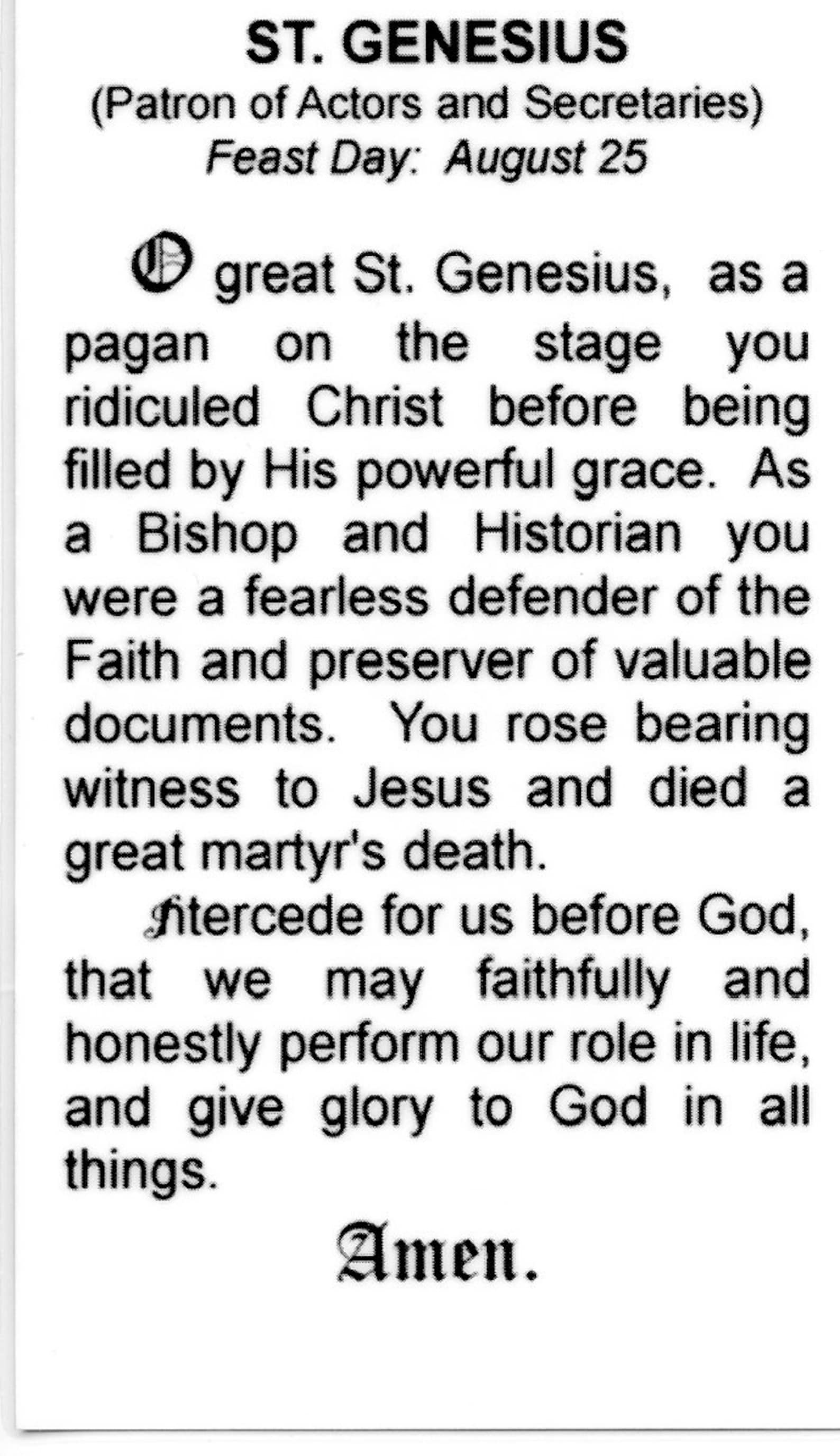 ST. GENESIUS Holy Card Prayer Card pack of 25 Etsy New Zealand