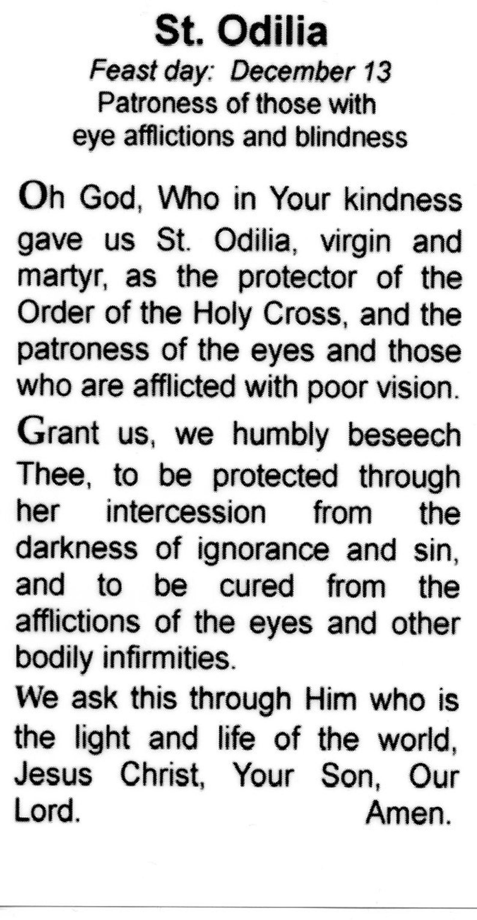 ST. ODILIA Holy Card Prayer Card pack of 25 Etsy