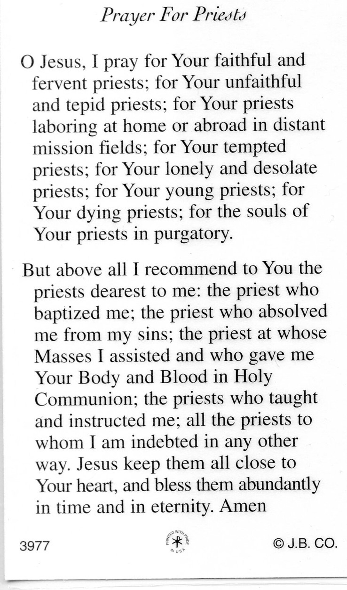 PRAYER FOR PRIESTS 1 Holy Card Prayer Card pack of 25 | Etsy