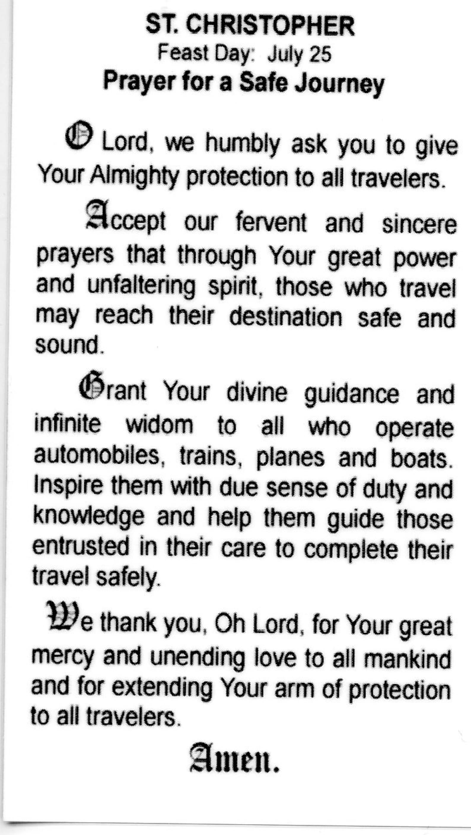 St. Christopher Safe Journey Prayer Relic Holy card Etsy