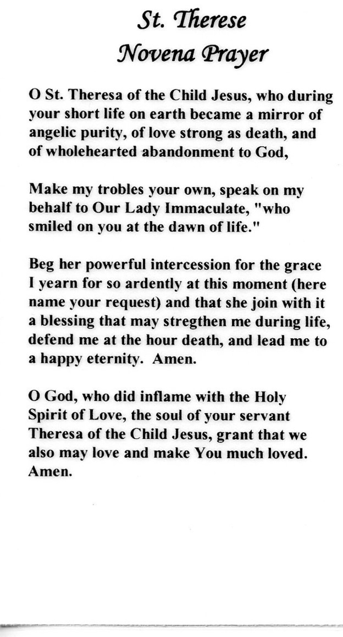 St. Therese Novena Prayer Holy Card Prayer Card pack of Etsy