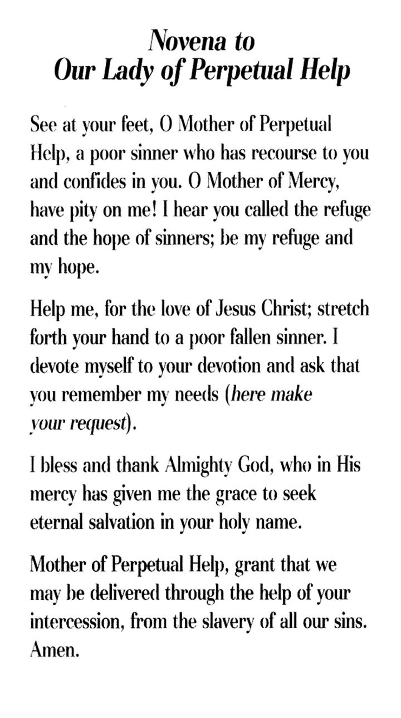 Novena to Our Lady of Perpetual Help A - Holy Card - Prayer Card -pack ...