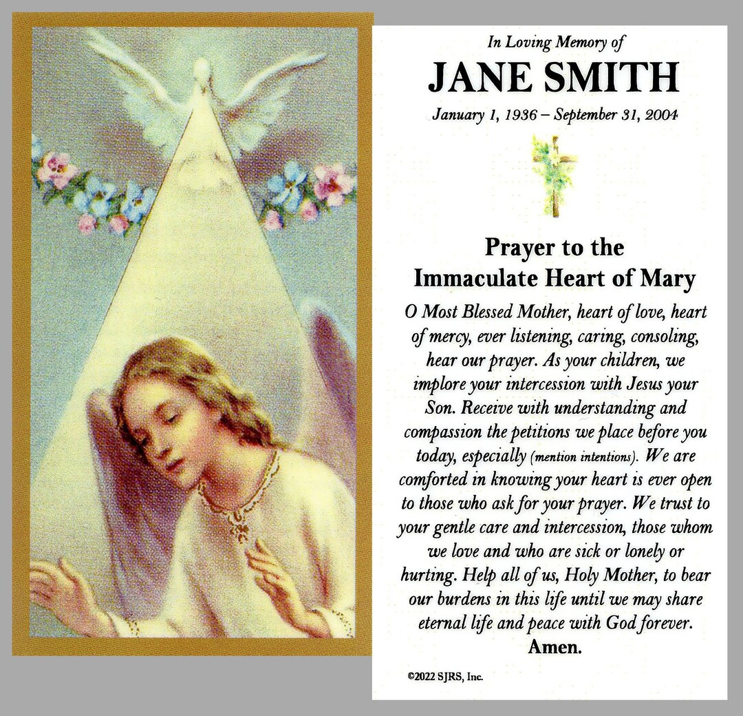 Prayer to the Immaculate Heart of Mary Funeral Memorial Laminated ...