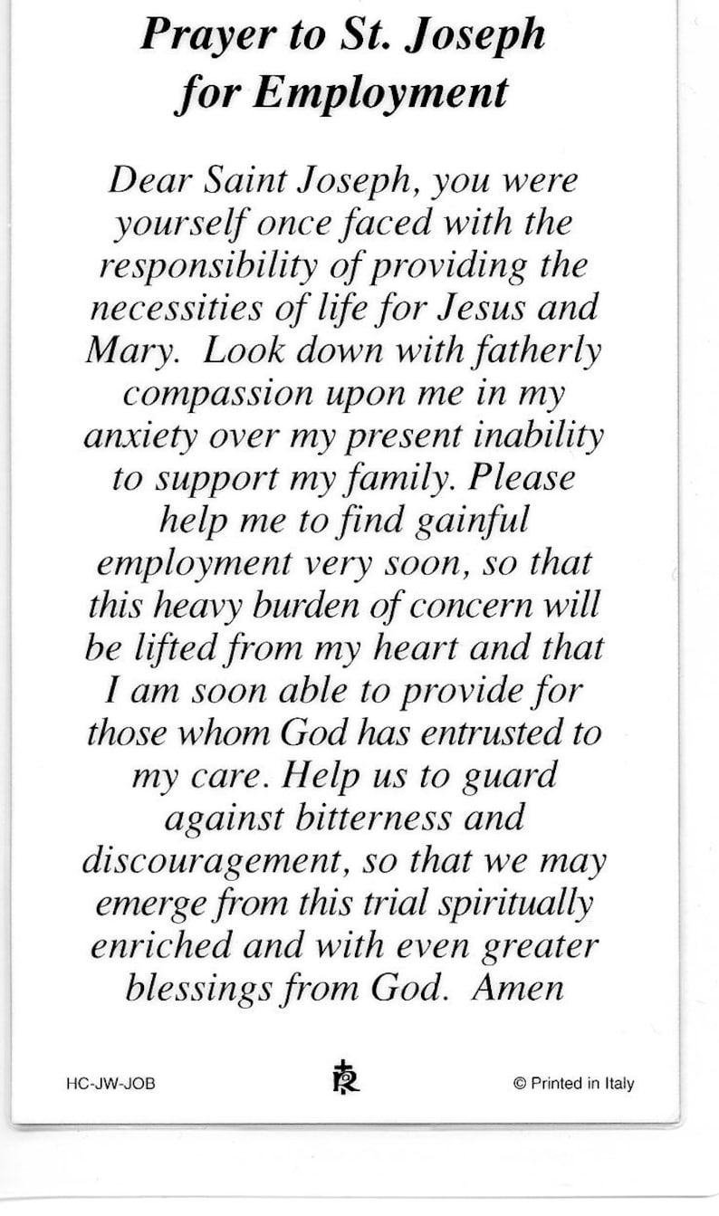 St. Joseph, Prayer for Employment Holy Card Prayer Card pack of 25 Etsy