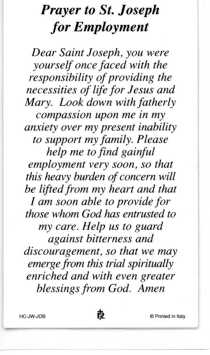 St Joseph Prayer For Employment Holy Card Prayer Card pack Of 25 st-joseph-prayer-for-employment-holy-card-prayer-card-pack-of-25