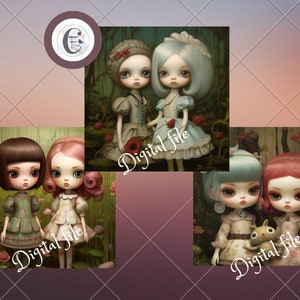 Blythe doll picture file Sisters digital file, Digital art, PNG, Wall Art, doll collector art, Digital art download, File art doll