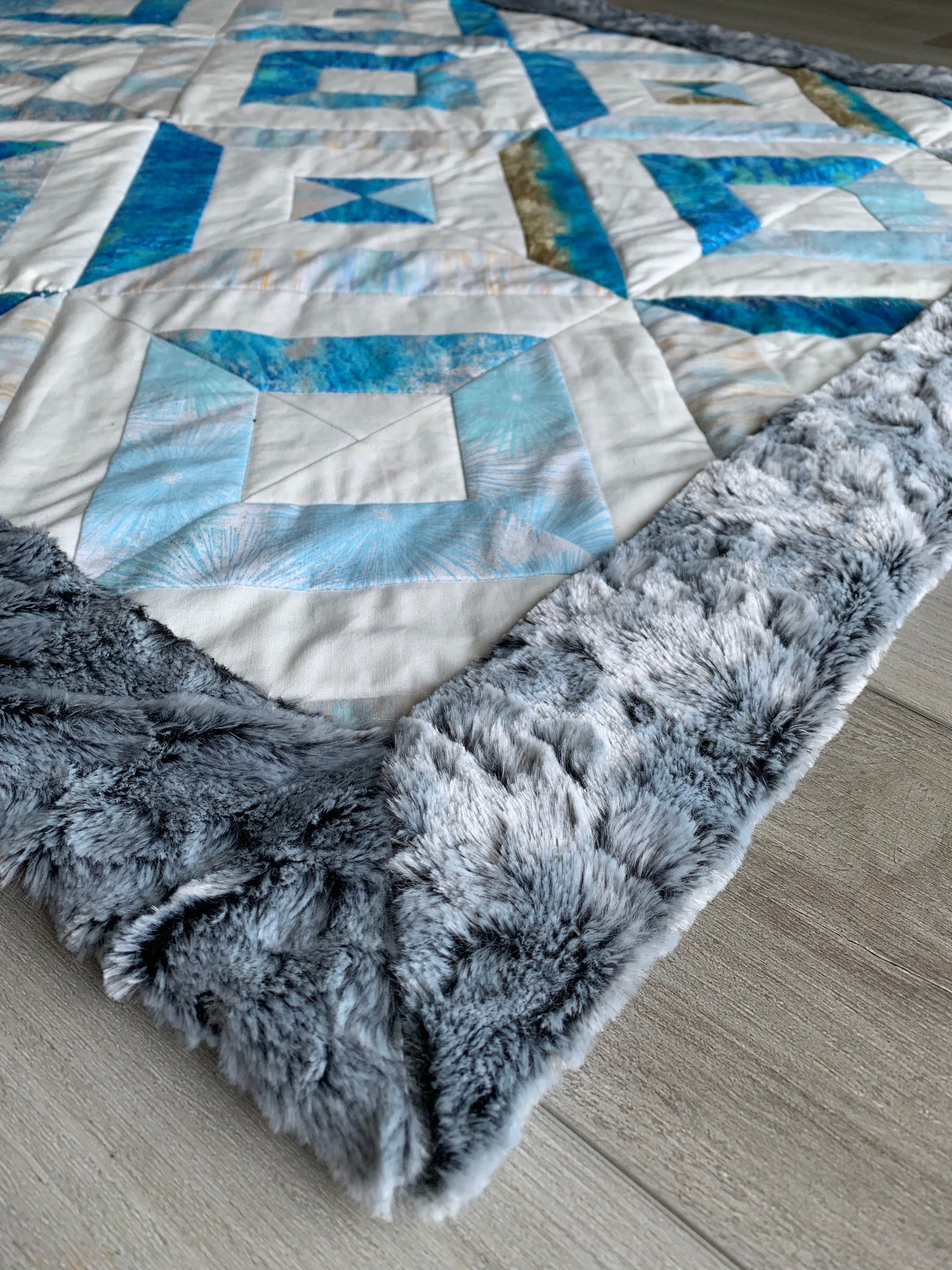 FAUX FUR QUILT handmade throw geometric Etsy