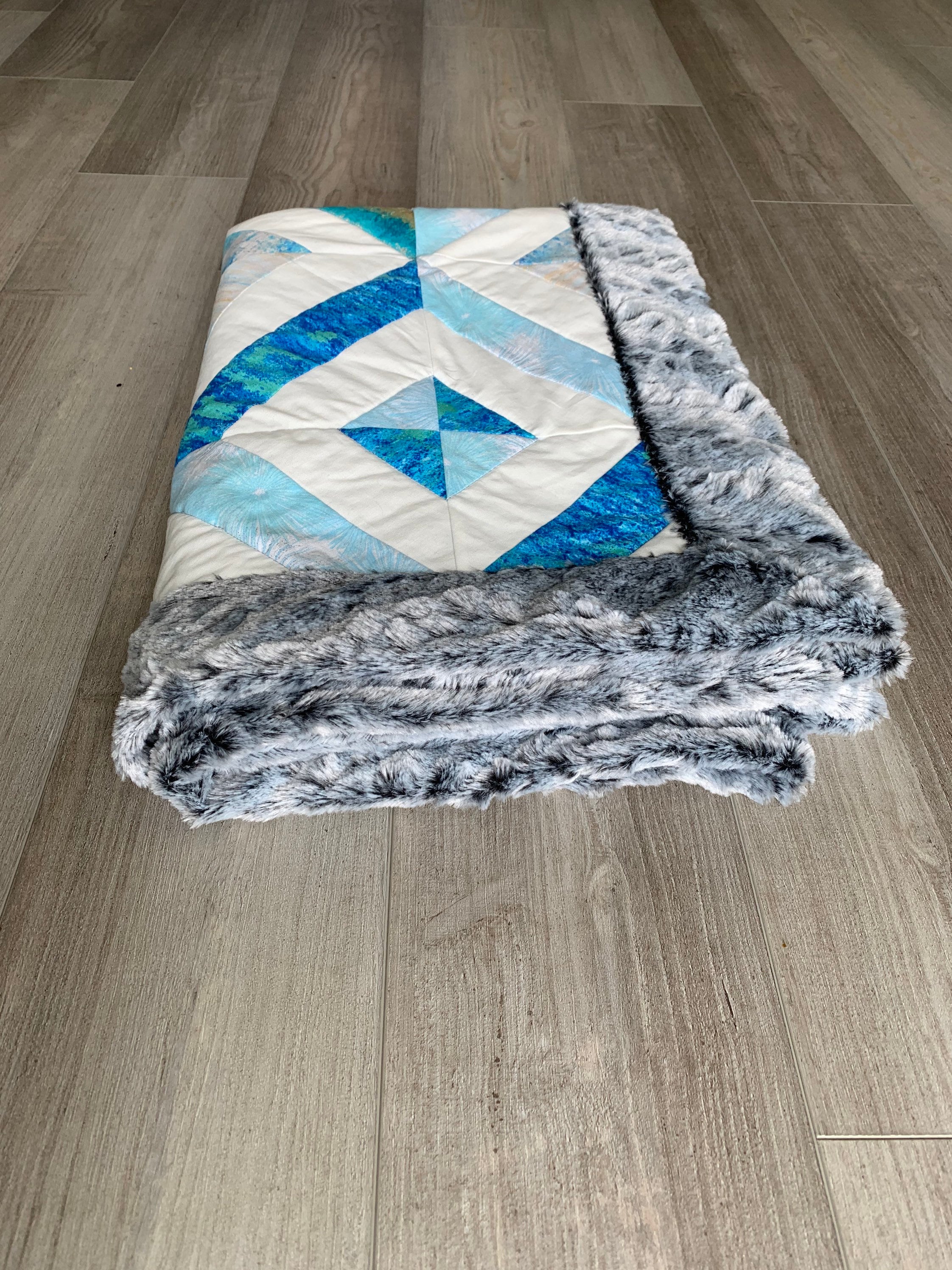 FAUX FUR QUILT handmade throw geometric Etsy