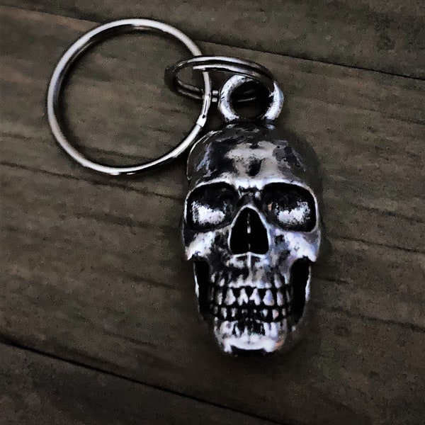 Skull Keychain, Gothic Keychain, Charm Human Skull men's keychain