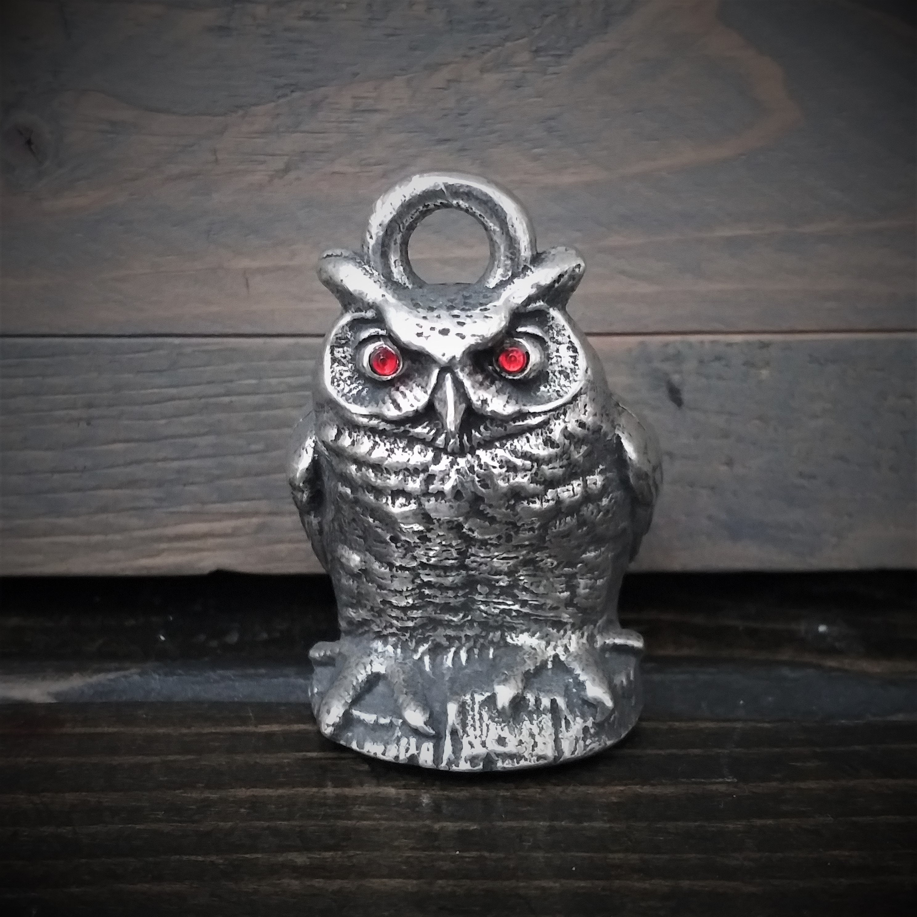 Owl Diamond Eyes Ride Bell: Pewter Biker Good Luck Charm