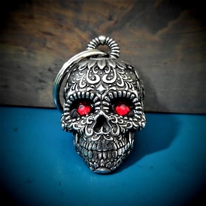 Sugar Skull Diamond Bravo Bells, Ride Bell, Biker Gift, Good Luck Charm