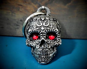Sugar Skull Diamond Bravo Bells, Ride Bell, Biker Gift, Good Luck Charm