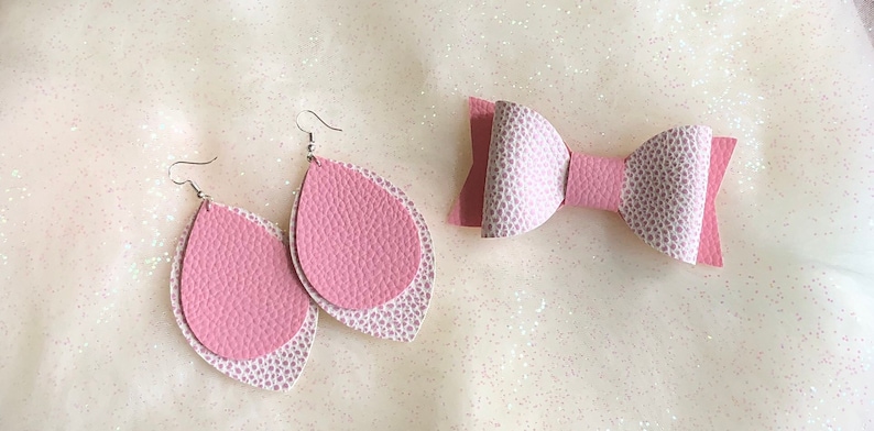Mothers Day Gift Faux Leather Earrings Girls Hair Bow Mother and Daughter Sets
