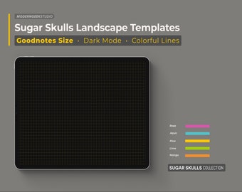 Sugar Skulls Goodnotes Templates: Dark Mode, Colorful Lines (PDF)