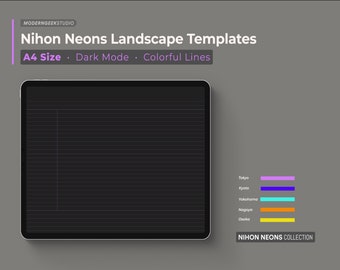 Nihon Neons Dark Mode Note Taking Templates: A4 Landscape (PDF)