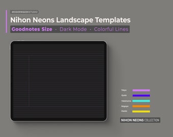 Nihon Neons Dark Mode Goodnotes Templates: Colorful Digital Notebook (PDF)