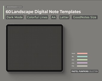 Pastel Pumpkins Digital Note Templates: Dark Mode, Colorful Lines (PDF)