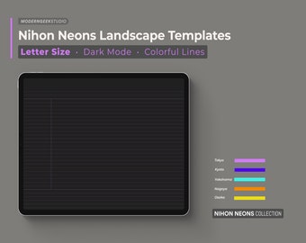 Nihon Neons Dark Mode Note Taking Templates: Letter Size (PDF)