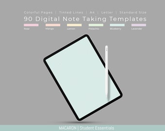 90 Pastel Digital Note Taking Templates: A4, Letter, GoodNotes (PDF)