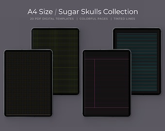 Sugar Skulls Digital Note Taking Templates: Dark Mode A4 (PDF)