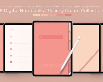 Digital Notebook Set 5 Pack | Peach Color | GoodNotes | Digital Paper Templates | iPad | Hyperlinked PDF