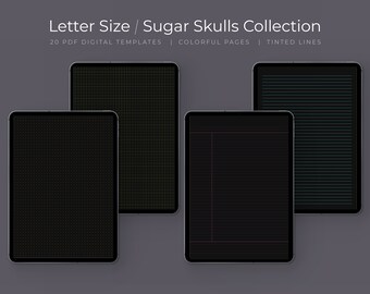 Sugar Skulls Dark Mode Digital Note Taking Templates: Letter Size (PDF)