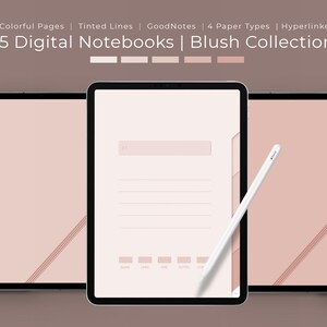 Digital Notebook Set 5 Pack | Blush Color | GoodNotes | Digital Paper Templates | iPad | Hyperlinked PDF