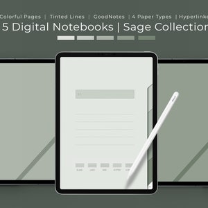 Sage Green Digital Notebook Set: Hyperlinked PDF Templates (GoodNotes)