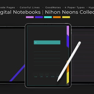 Digital Notebook Set 5 Pack | Dark Mode | GoodNotes | Nihon Neons | iPad | Hyperlinked PDF