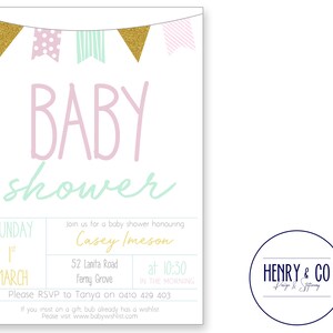 Co-Ed Mint & Pink Baby Shower Invite