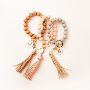 Leopard Wooden Bead Bracelet Keychain / Wristlet Keychain