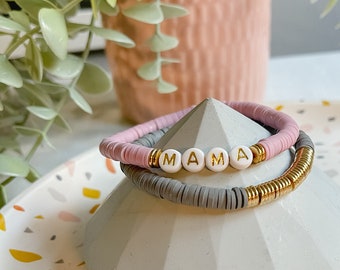 Mama Polymer Clay Stacking Bracelet / Heishi bracelet