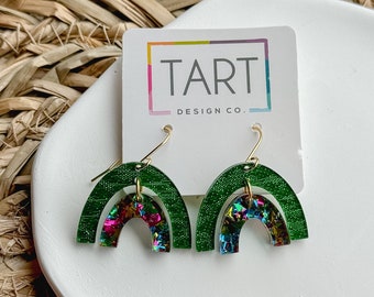 Green Rainbows Dangle Earrings / St. Patricks Earrings