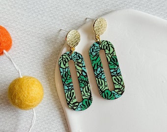 Plant Leaf Patterned Engraved Wooden Dangle Earrings