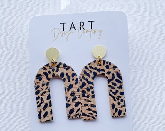 Bohemian Arch Cork Leopard Statement Earrings