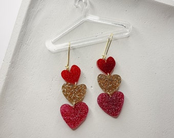 Triple Heart Dangle Valentine Earrings