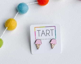 Strawberry Ice Cream Emoji Wooden Stud Earrings