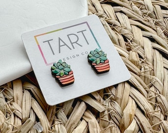 Succulent Wooden Stud Earring / Plant Mom earrings