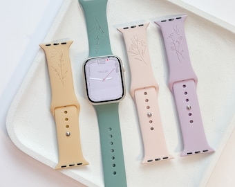 Botanical Silicone Smart Watch Band / Engraved Watch Band for all models