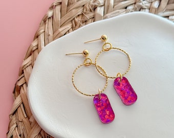 Hammered Gold and Glitter Dangle Date Night Earrings